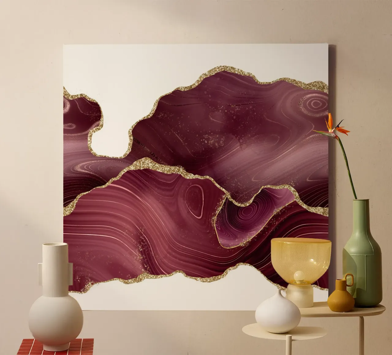 Agata glitterata bordeaux e oro Texture 08 tela con Cornice a cassetta da Gemstone Textures