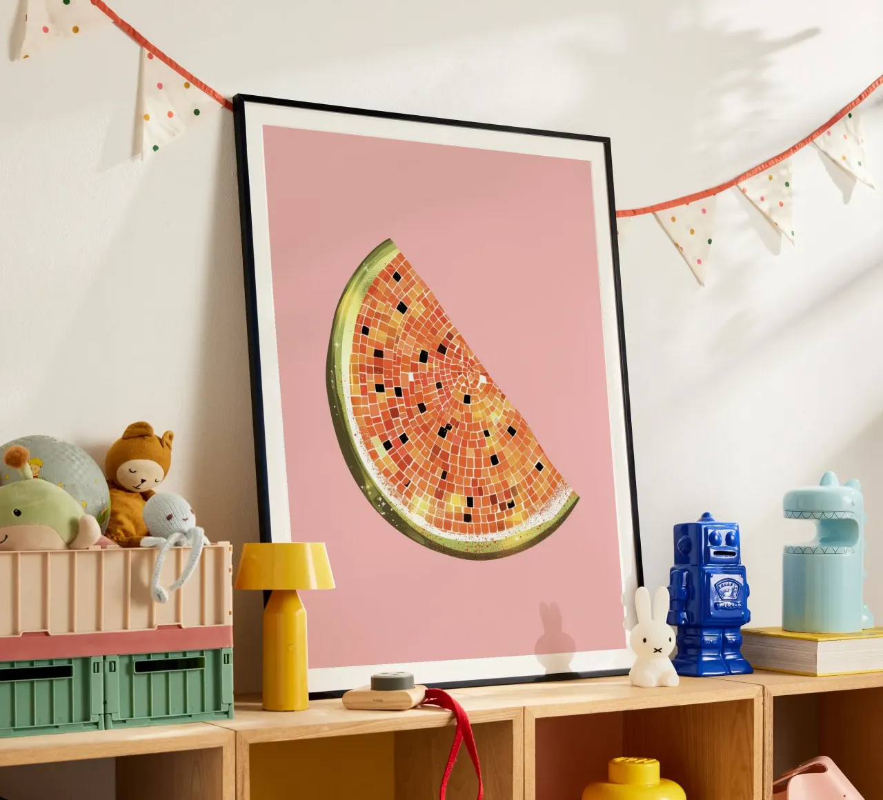 Fetta di anguria, palla da discoteca in rosa - Fruit Art poster da Peaches Art Prints