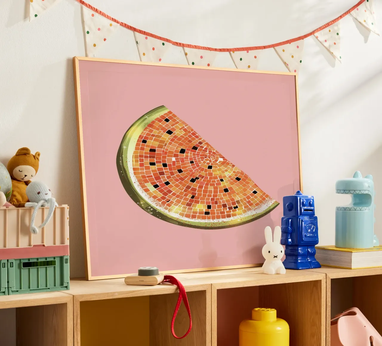 Fetta di anguria, palla da discoteca in rosa - Fruit Art poster da Peaches Art Prints