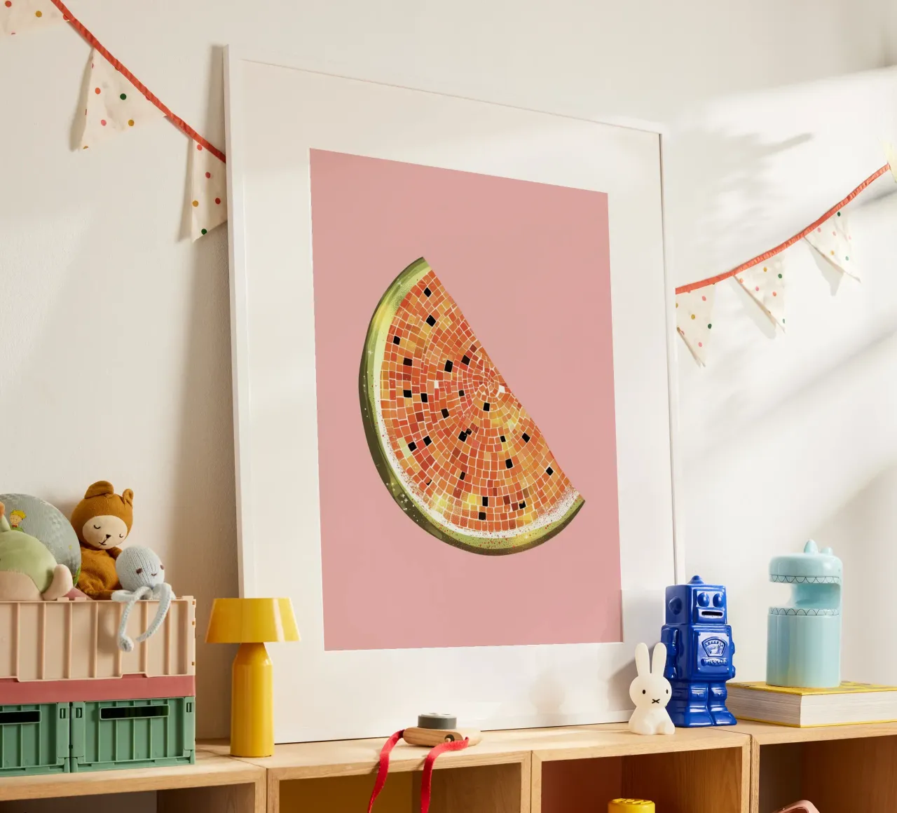 Fetta di anguria, palla da discoteca in rosa - Fruit Art poster da Peaches Art Prints