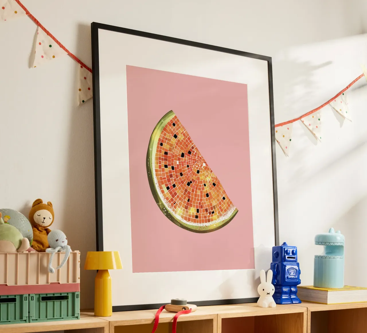 Fetta di anguria, palla da discoteca in rosa - Fruit Art poster da Peaches Art Prints