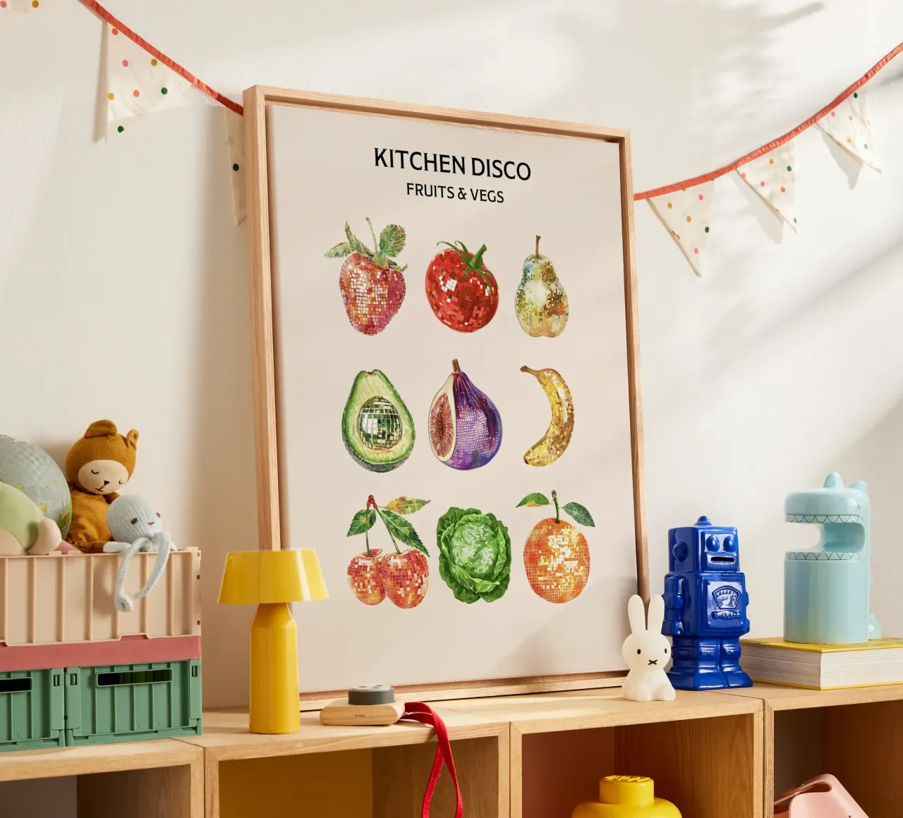 Disco da cucina, Disco Ball Frutta e verdura tela con Cornice a cassetta da Peaches Art Prints
