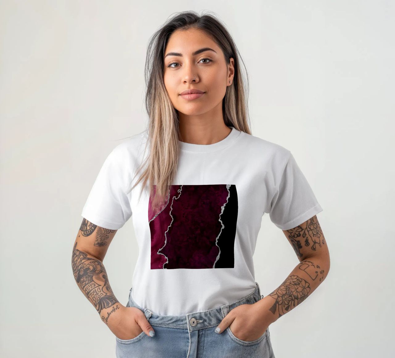 Agata bordeaux e argento Texture 01 t-shirt da Gemstone Textures