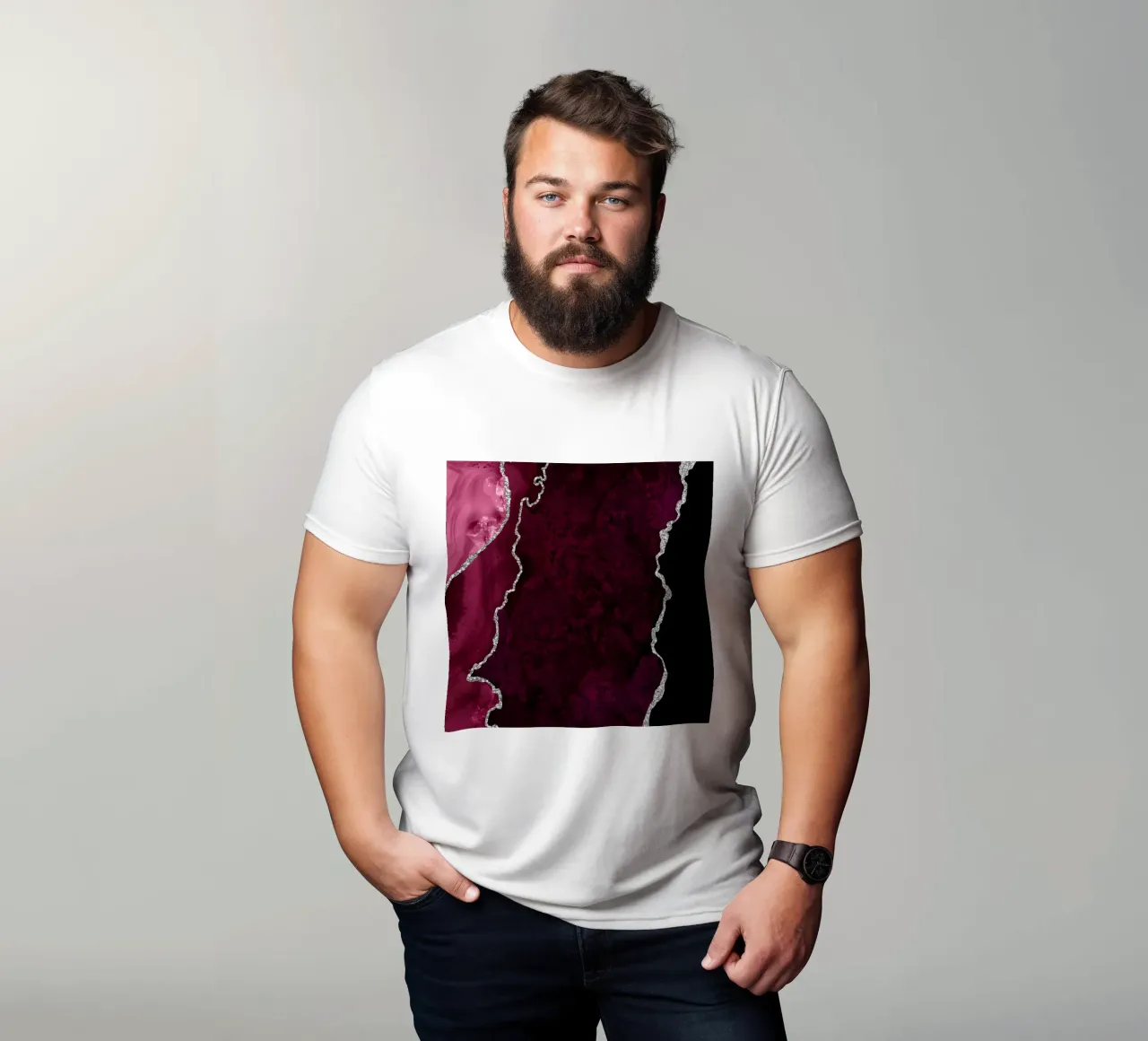 Burgunder & Silber Achat Textur 01 T-Shirt von Gemstone Textures