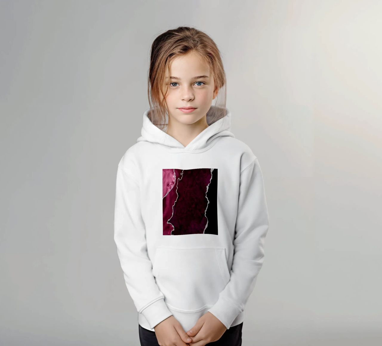 Agata bordeaux e argento Texture 01 felpa bambino con cappuccio da Gemstone Textures
