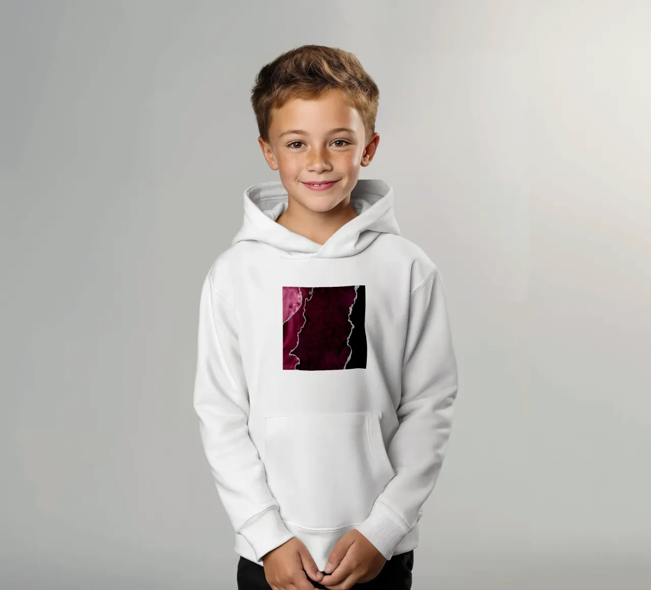 Agata bordeaux e argento Texture 01 felpa bambino con cappuccio da Gemstone Textures