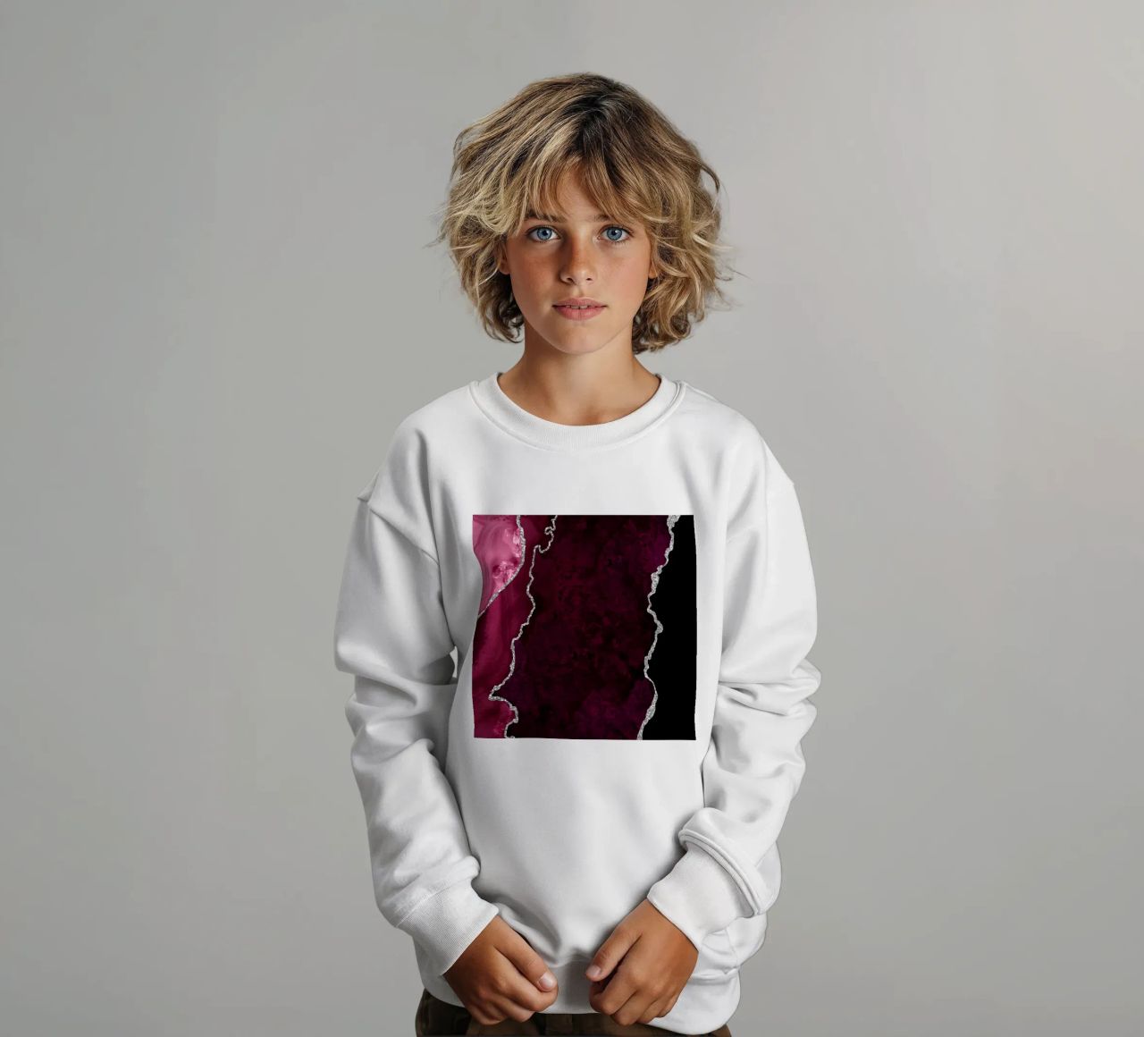 Agata bordeaux e argento Texture 01 felpa bambino da Gemstone Textures