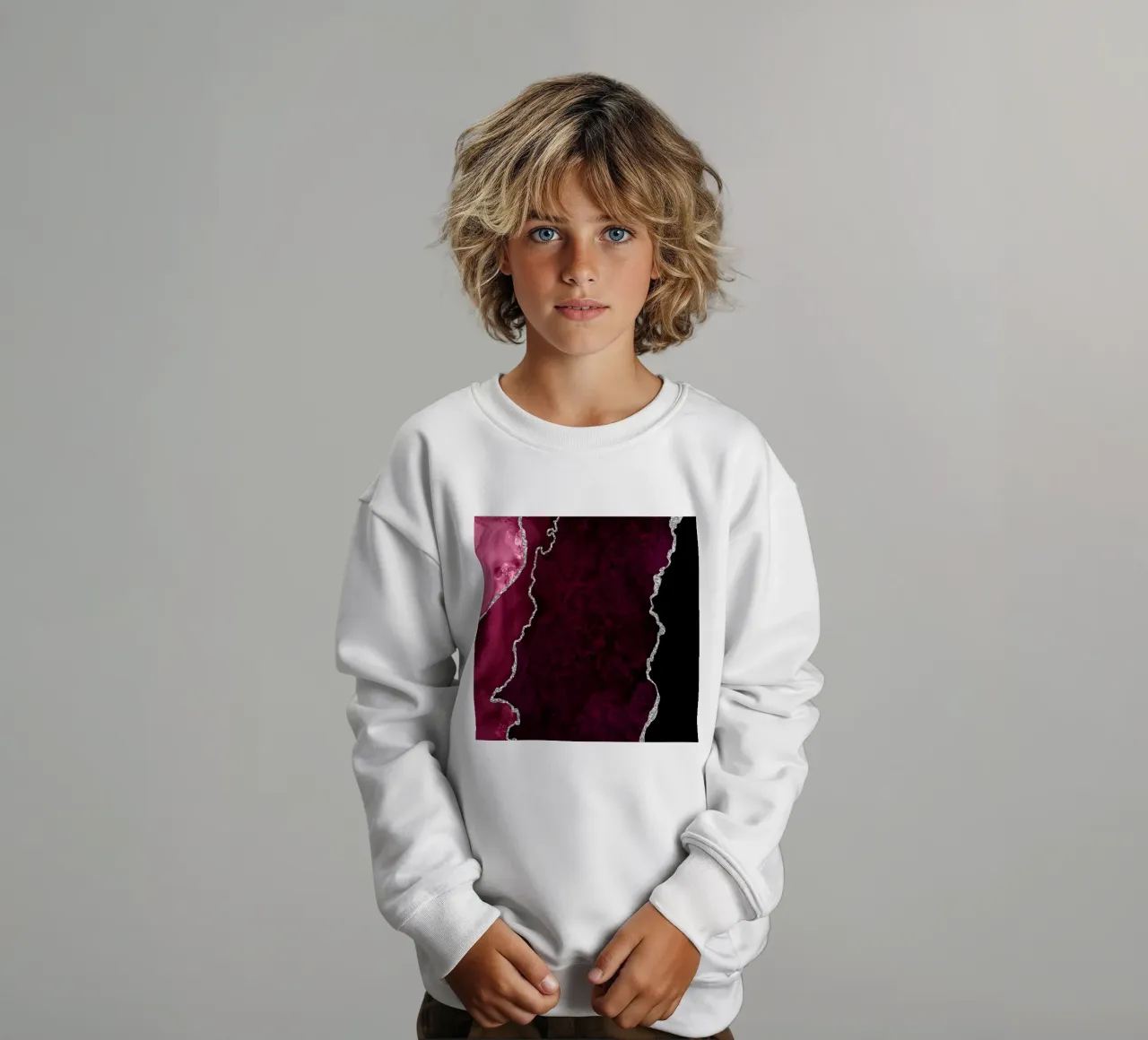 Burgundy & Silver Agate Texture 01 sudadera para niño de Gemstone Textures