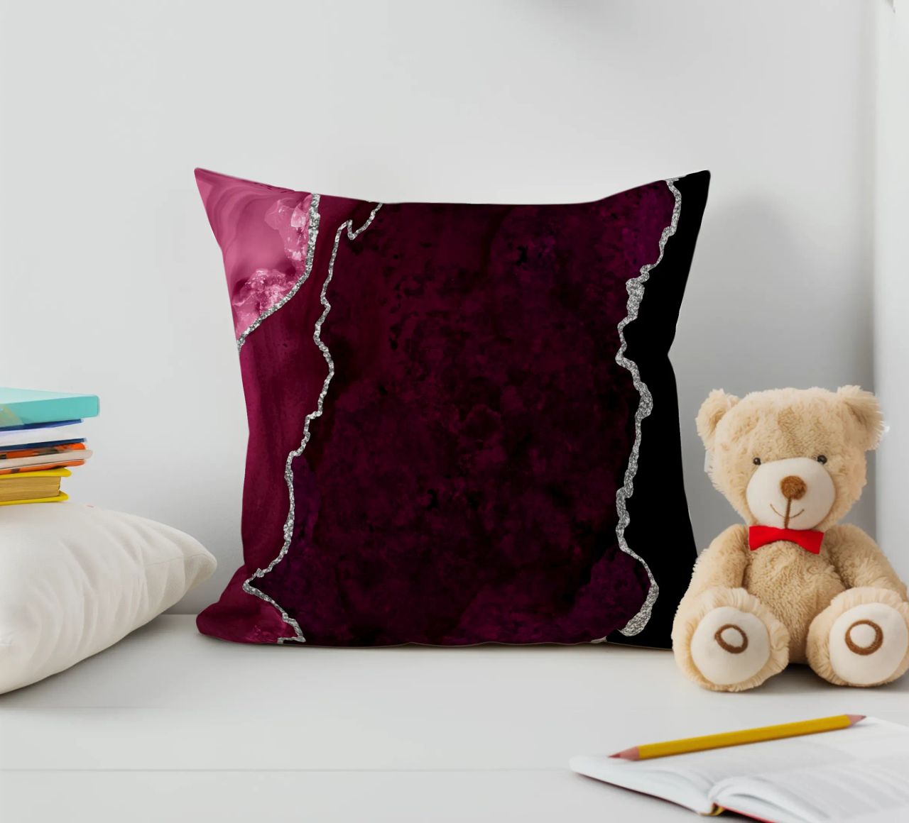 Agata bordeaux e argento Texture 01 cuscino da Gemstone Textures