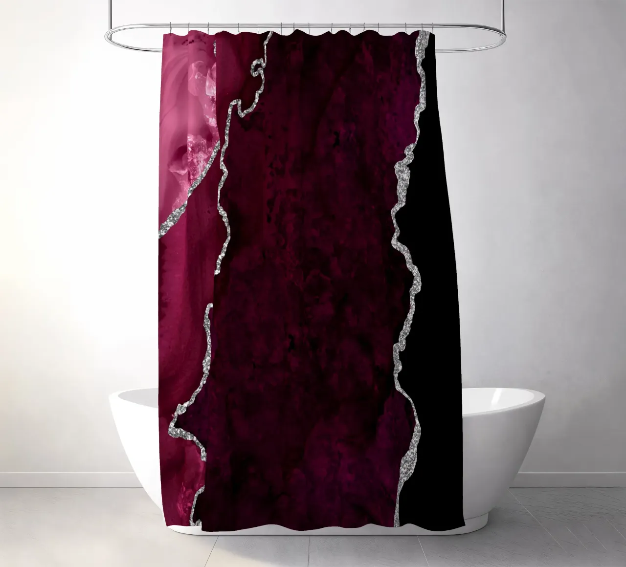 Burgundy & Silver Agate Texture 01 cortina de baño de Gemstone Textures