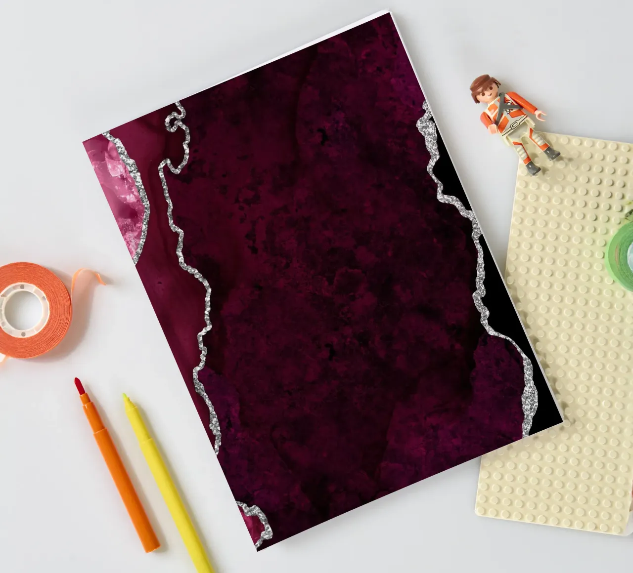 Burgundy & Silver Agate Texture 01 notebook by Gemstone Textures