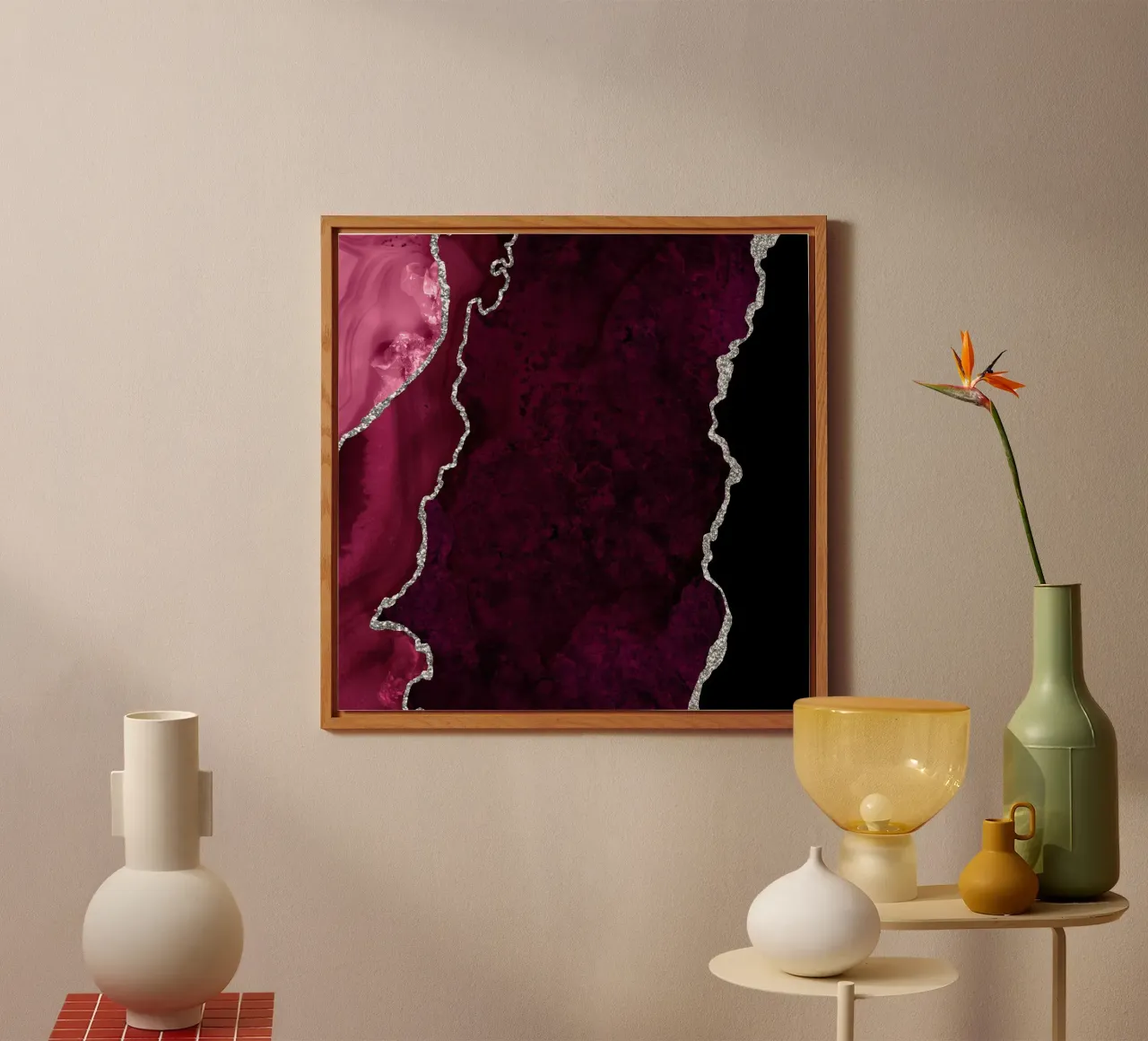 Burgunder & Silber Achat Textur 01 Alu-Dibond von Gemstone Textures