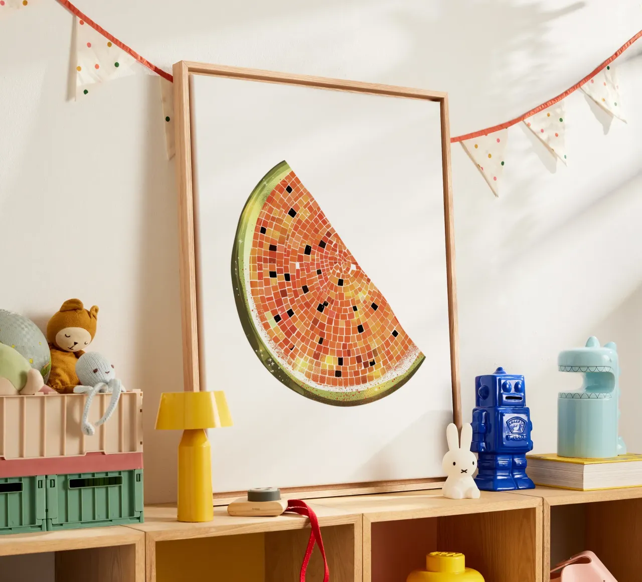 Fetta d'anguria, palla da discoteca - Frutti bianchi tela con Cornice a cassetta da Peaches Art Prints