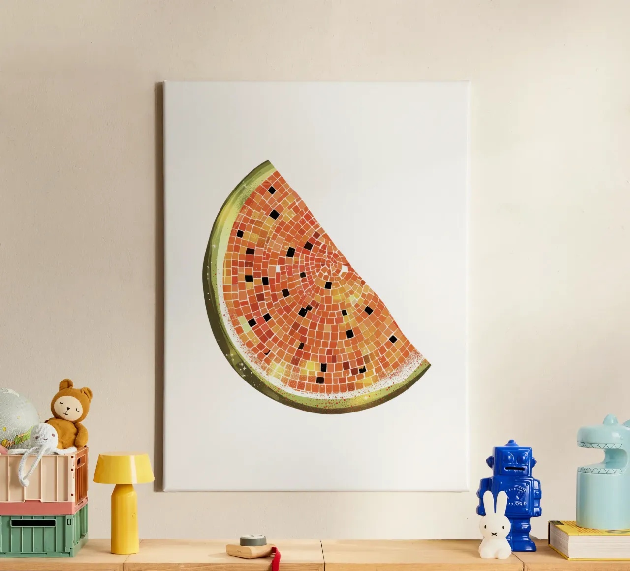 Fetta d'anguria, palla da discoteca - Frutti bianchi tela con Cornice a cassetta da Peaches Art Prints