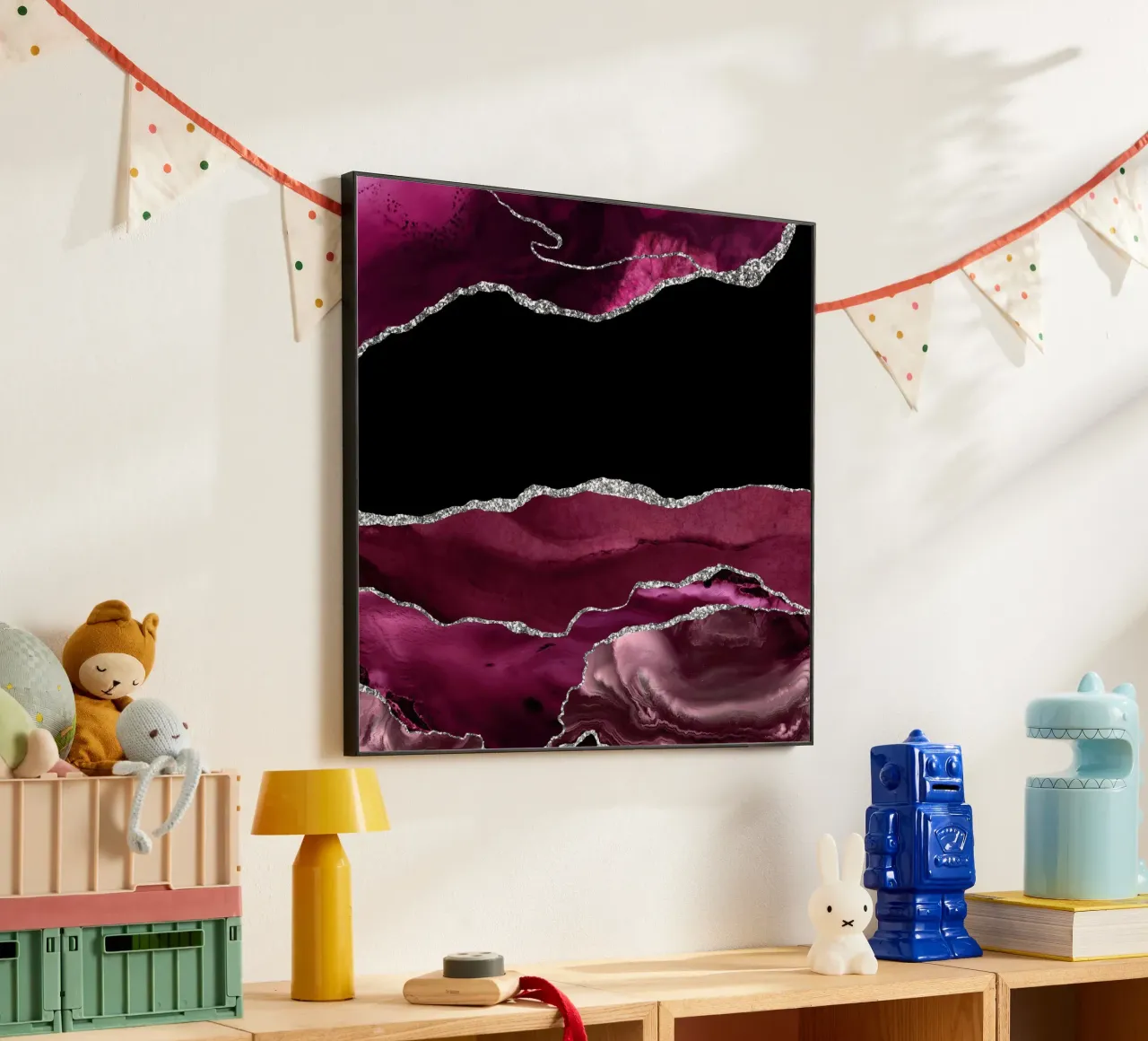 Burgundy & Silver Agate Texture 02 alu-dibond by Gemstone Textures