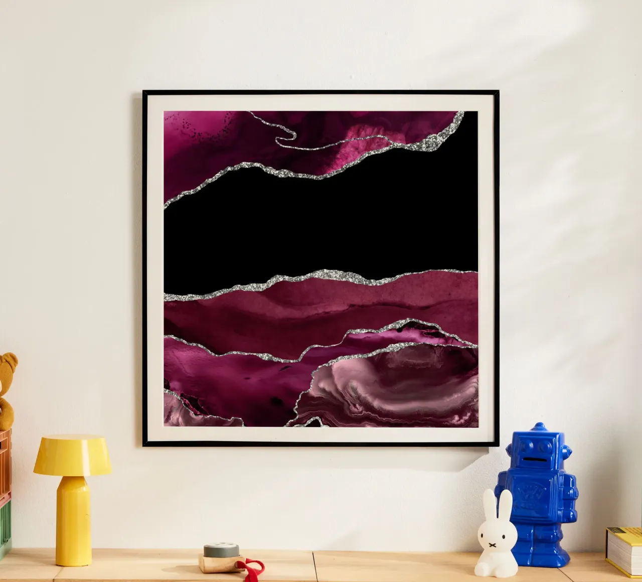 Burgundy & Silver Agate Texture 02 poster by Gemstone Textures