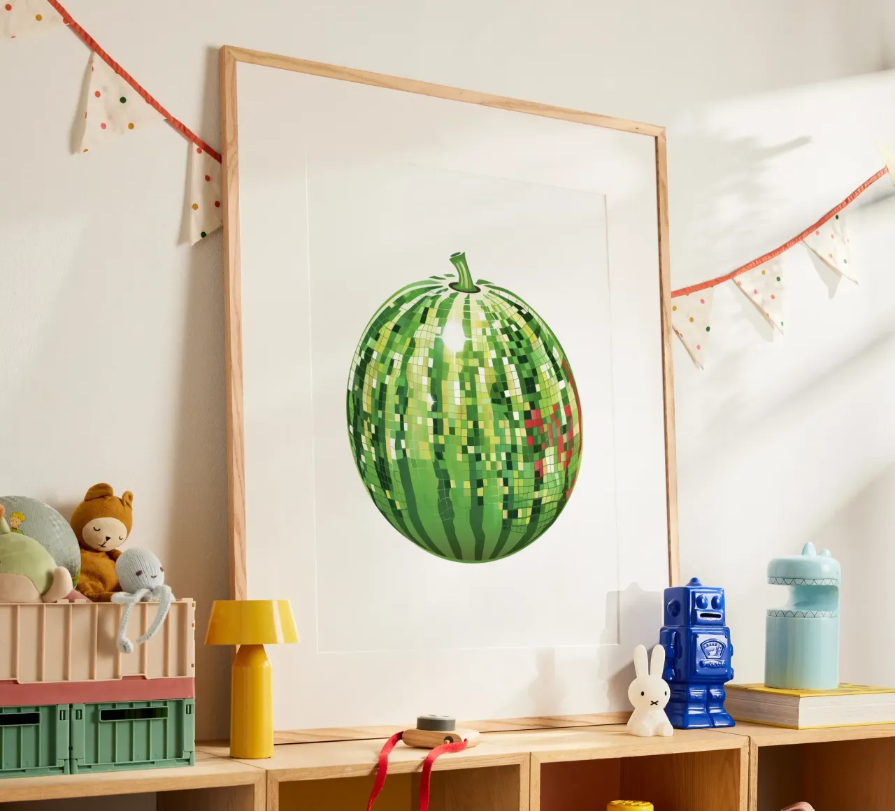 Anguria, palla da discoteca in frutti bianchi poster con telaio in alluminio da Peaches Art Prints