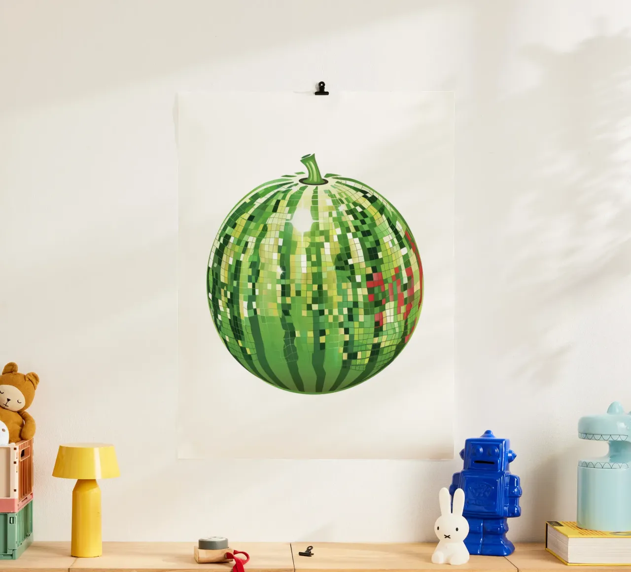 Anguria, palla da discoteca in frutti bianchi poster con telaio in alluminio da Peaches Art Prints