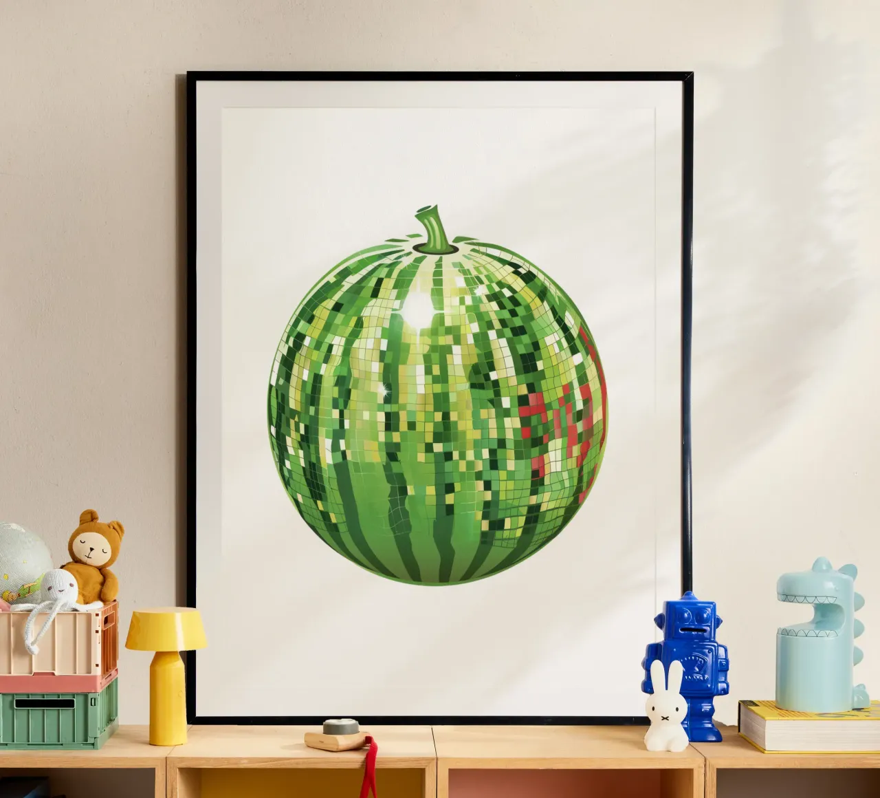 Anguria, palla da discoteca in frutti bianchi poster con telaio in alluminio da Peaches Art Prints