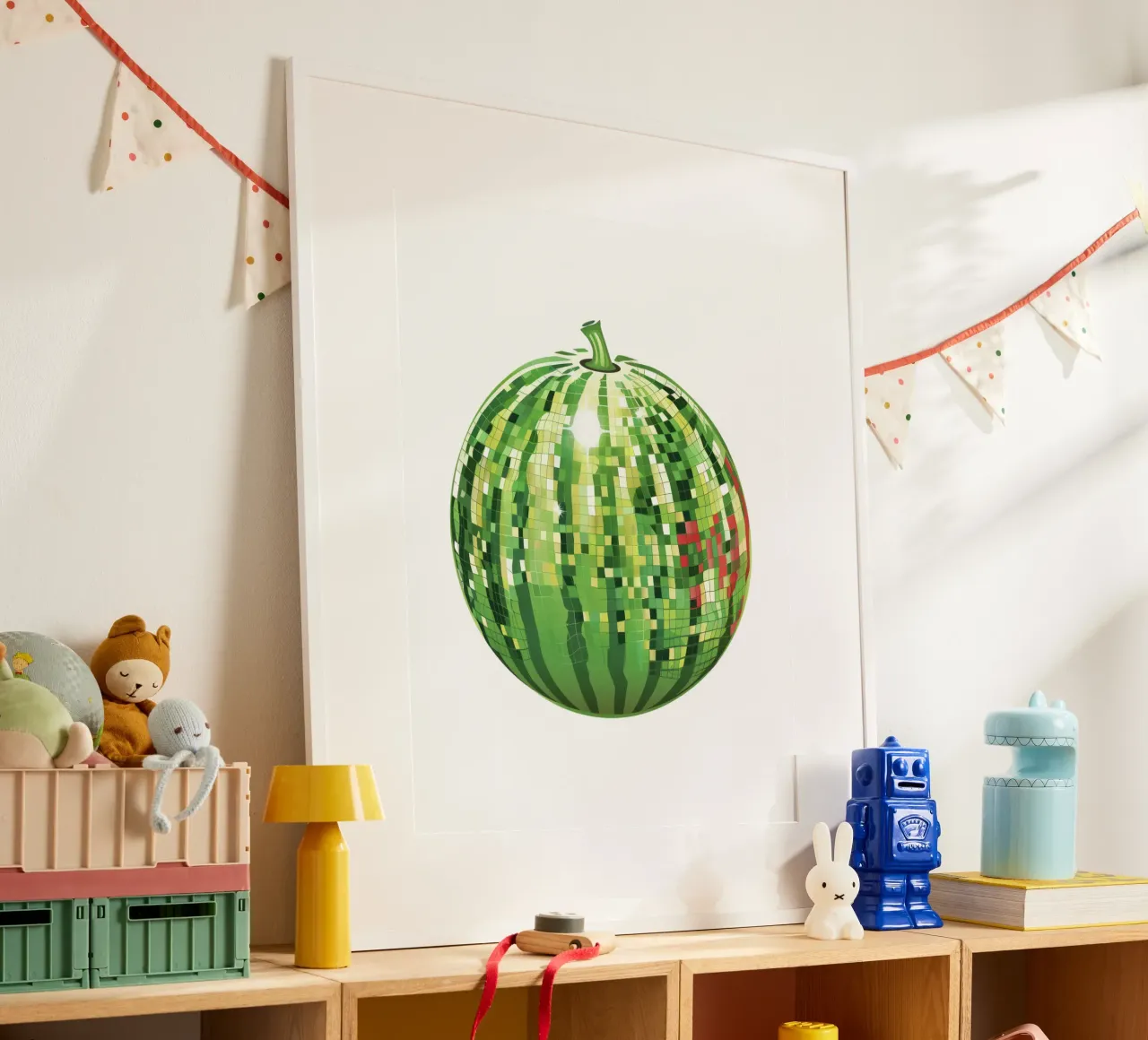 Anguria, palla da discoteca in frutti bianchi poster con telaio in alluminio da Peaches Art Prints