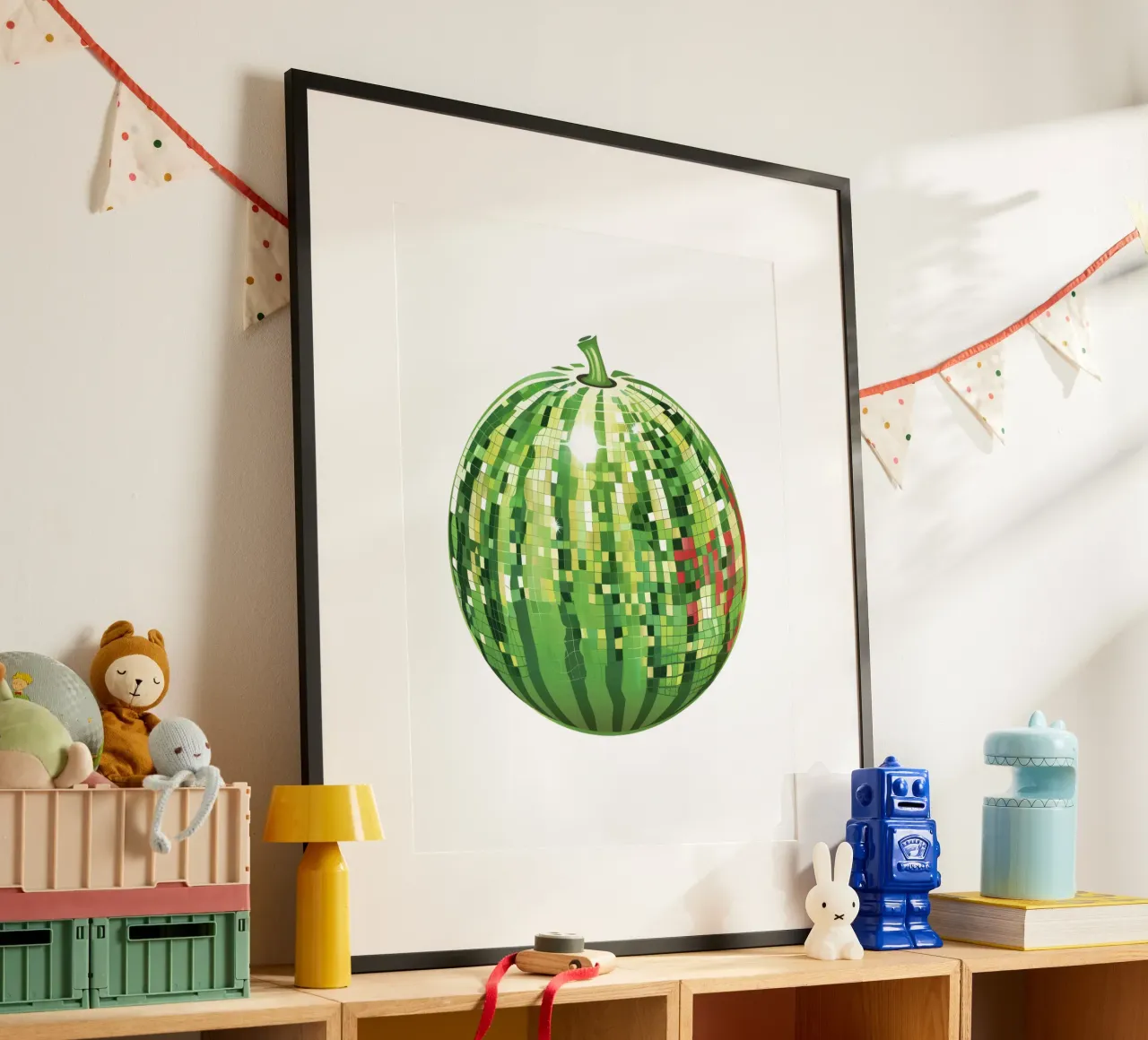 Anguria, palla da discoteca in frutti bianchi poster con telaio in alluminio da Peaches Art Prints