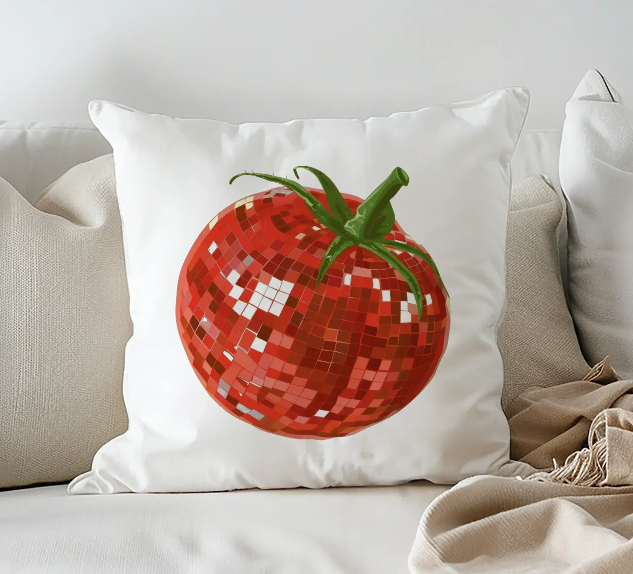Pomodoro, Disco Ball in bianco cuscino da Peaches Art Prints