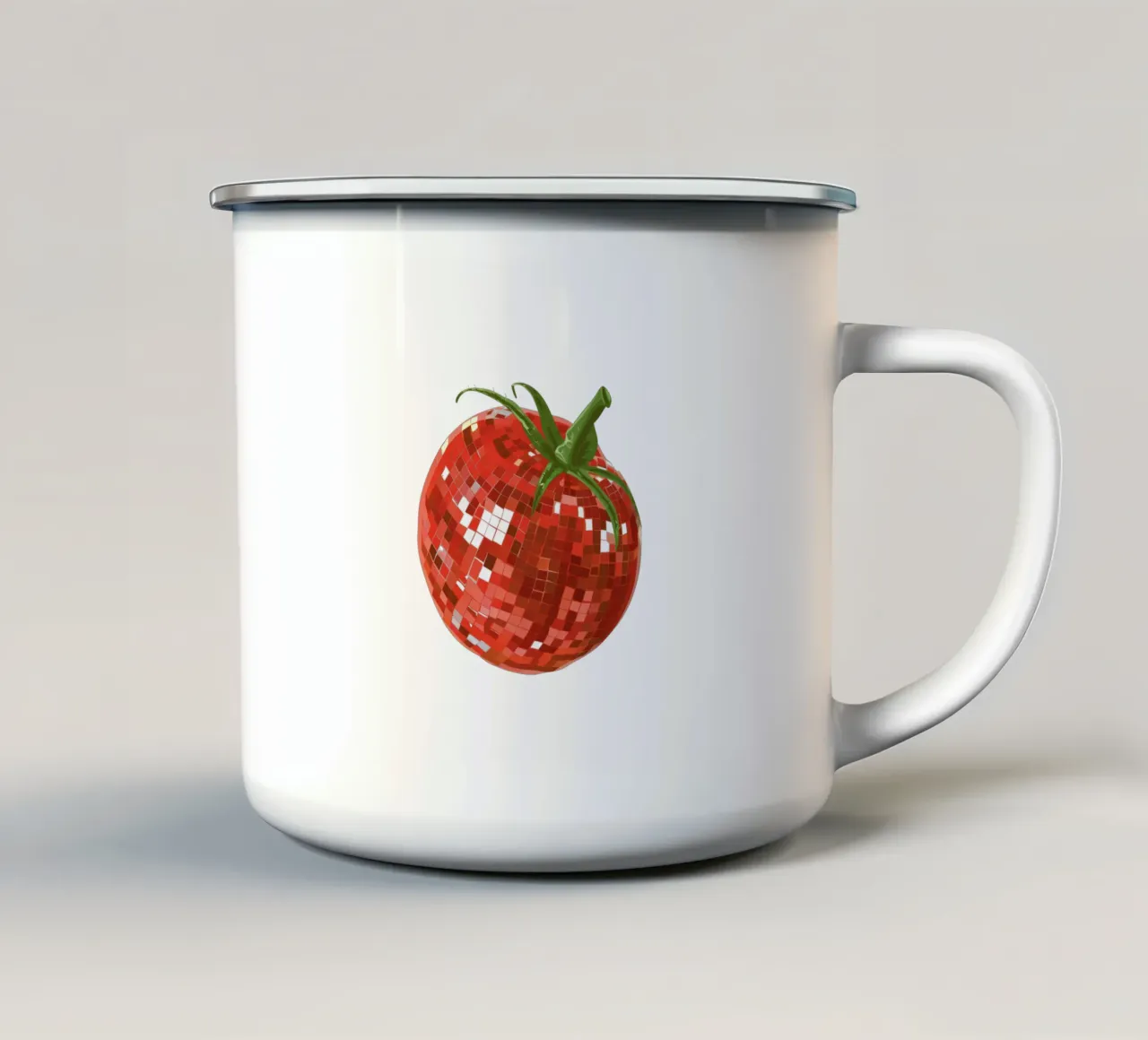 Pomodoro, Disco Ball in bianco tazza in smalto da Peaches Art Prints