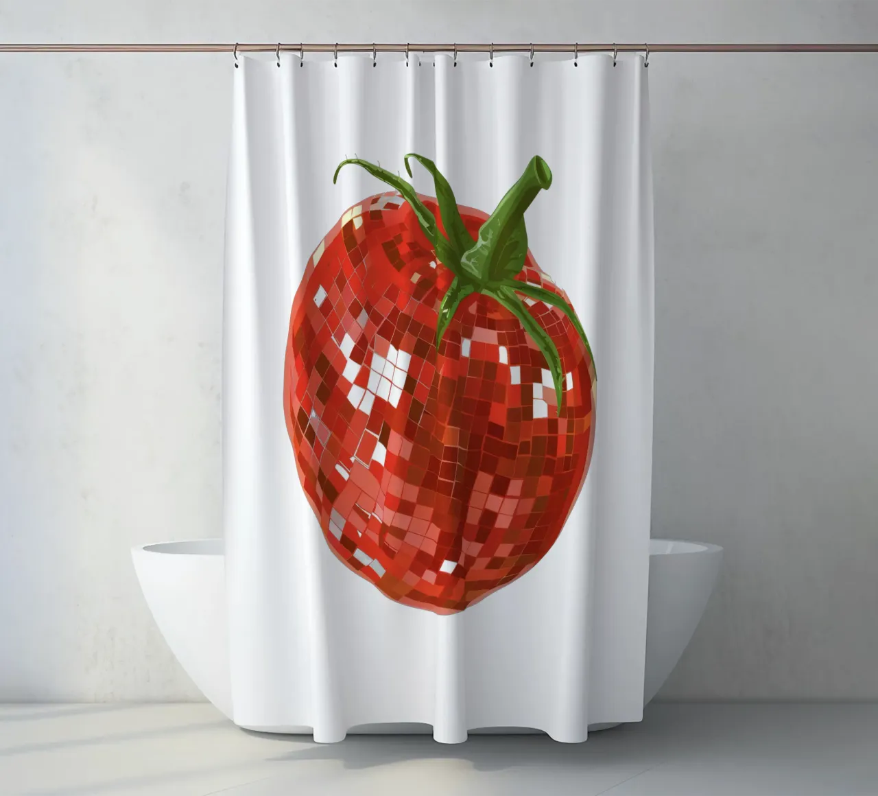Tomate, Diskokugel in Weiß Duschvorhang von Peaches Art Prints