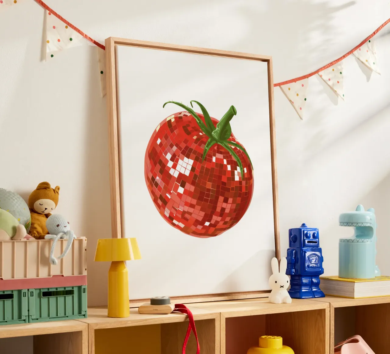 Tomaat, discobal in wit canvas van Peaches Art Prints