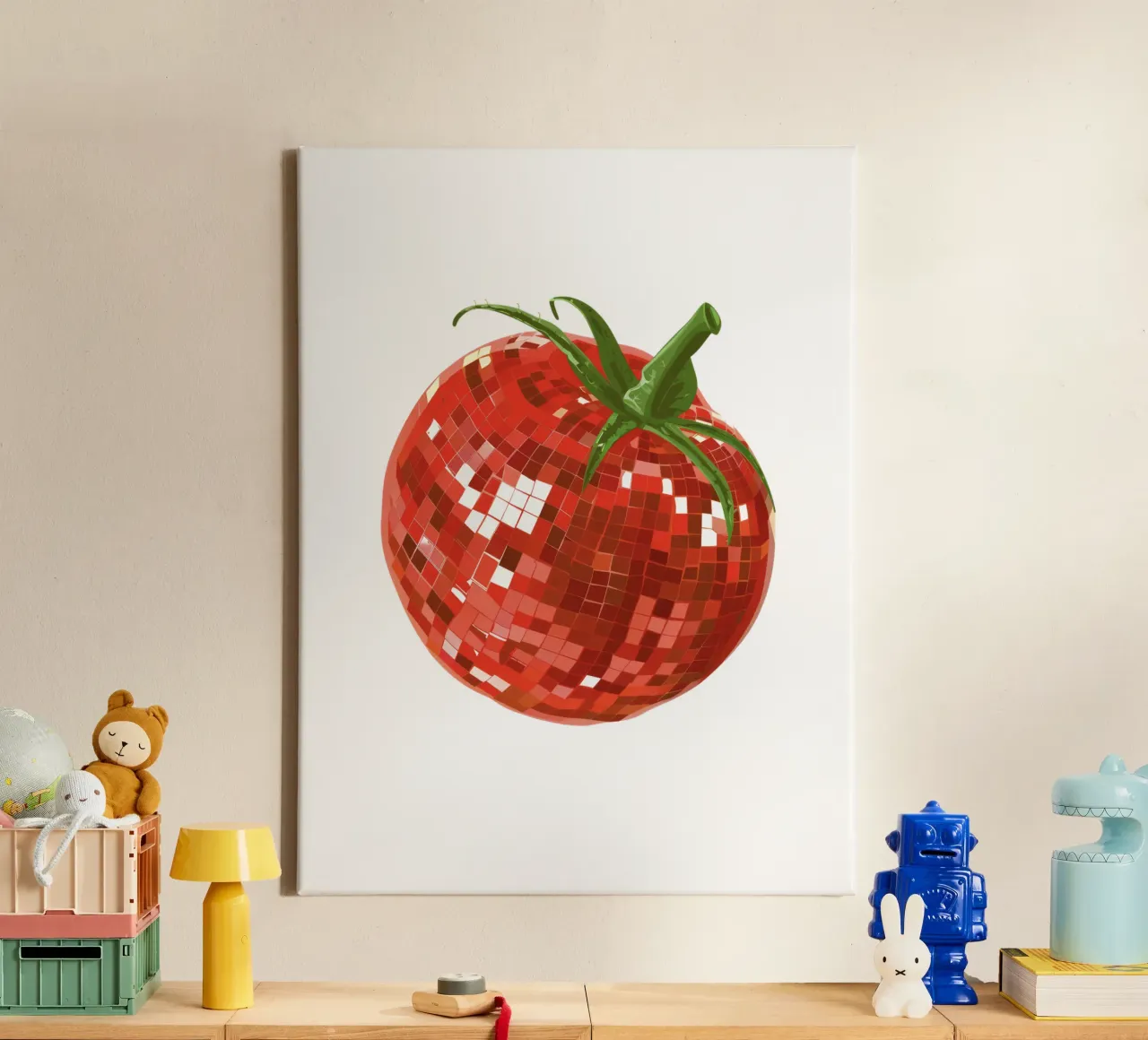Tomaat, discobal in wit canvas van Peaches Art Prints