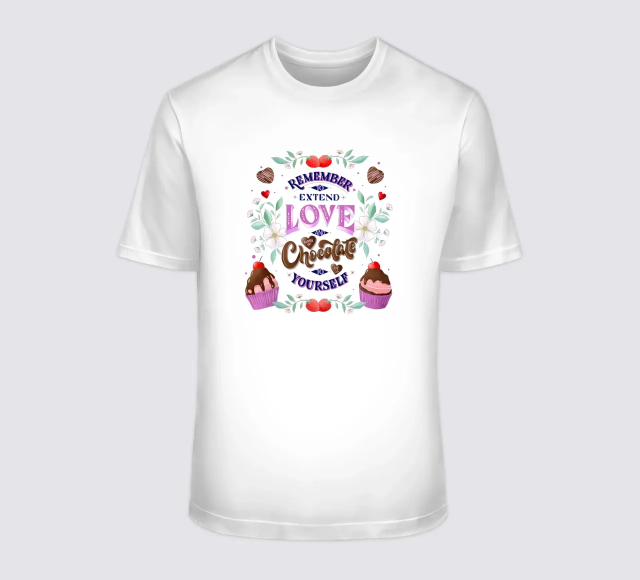 Amore per se stessi, cioccolato e fragole. Sinnspruch. t-shirt da CalliLetters
