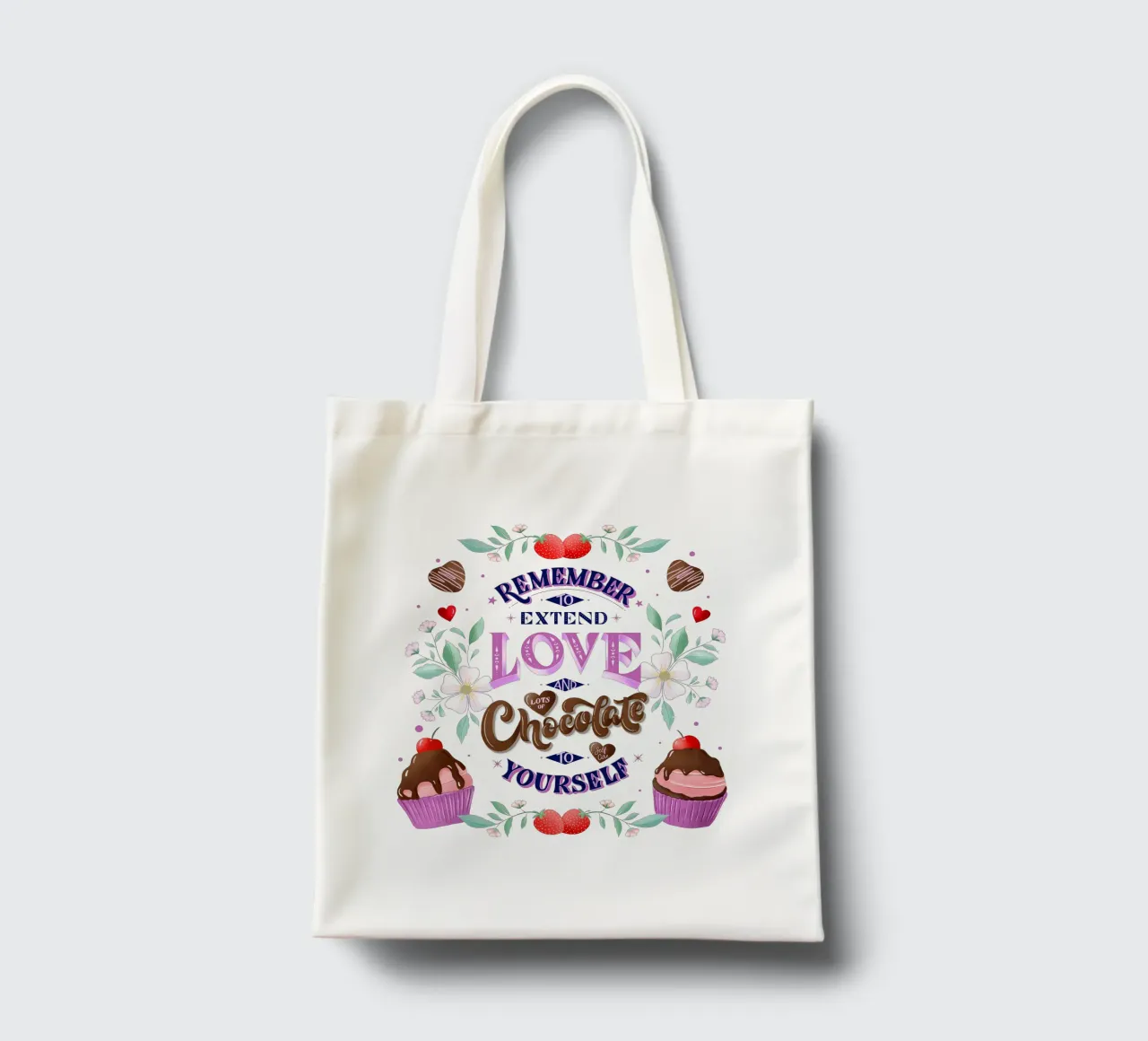 Amore per se stessi, cioccolato e fragole. Sinnspruch. borsa in juta da CalliLetters