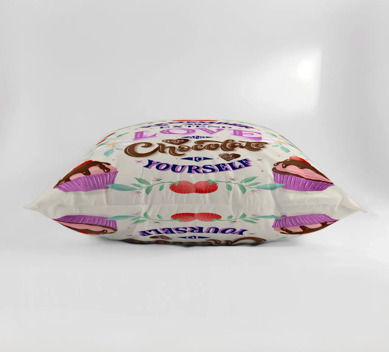 Amore per se stessi, cioccolato e fragole. Sinnspruch. cuscino da CalliLetters