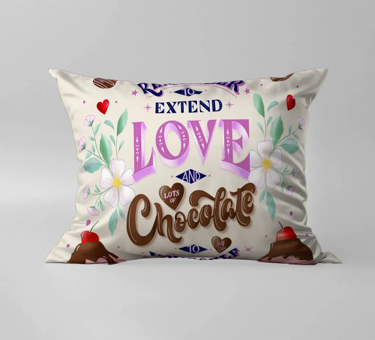 Amore per se stessi, cioccolato e fragole. Sinnspruch. cuscino da CalliLetters