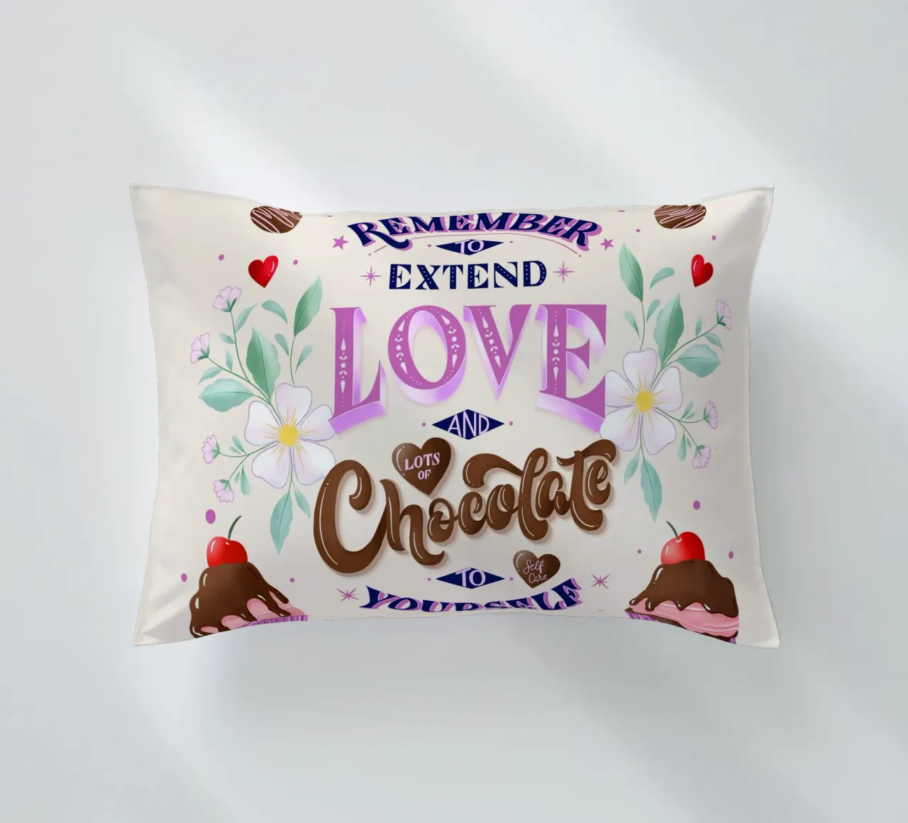 Amore per se stessi, cioccolato e fragole. Sinnspruch. cuscino da CalliLetters