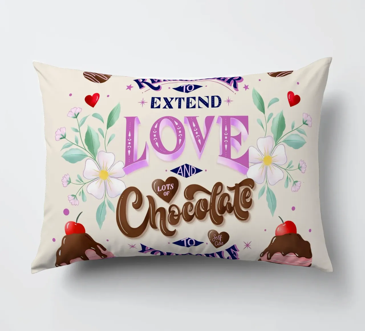 Amore per se stessi, cioccolato e fragole. Sinnspruch. cuscino da CalliLetters