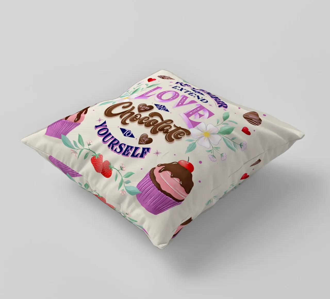 Amore per se stessi, cioccolato e fragole. Sinnspruch. cuscino da CalliLetters