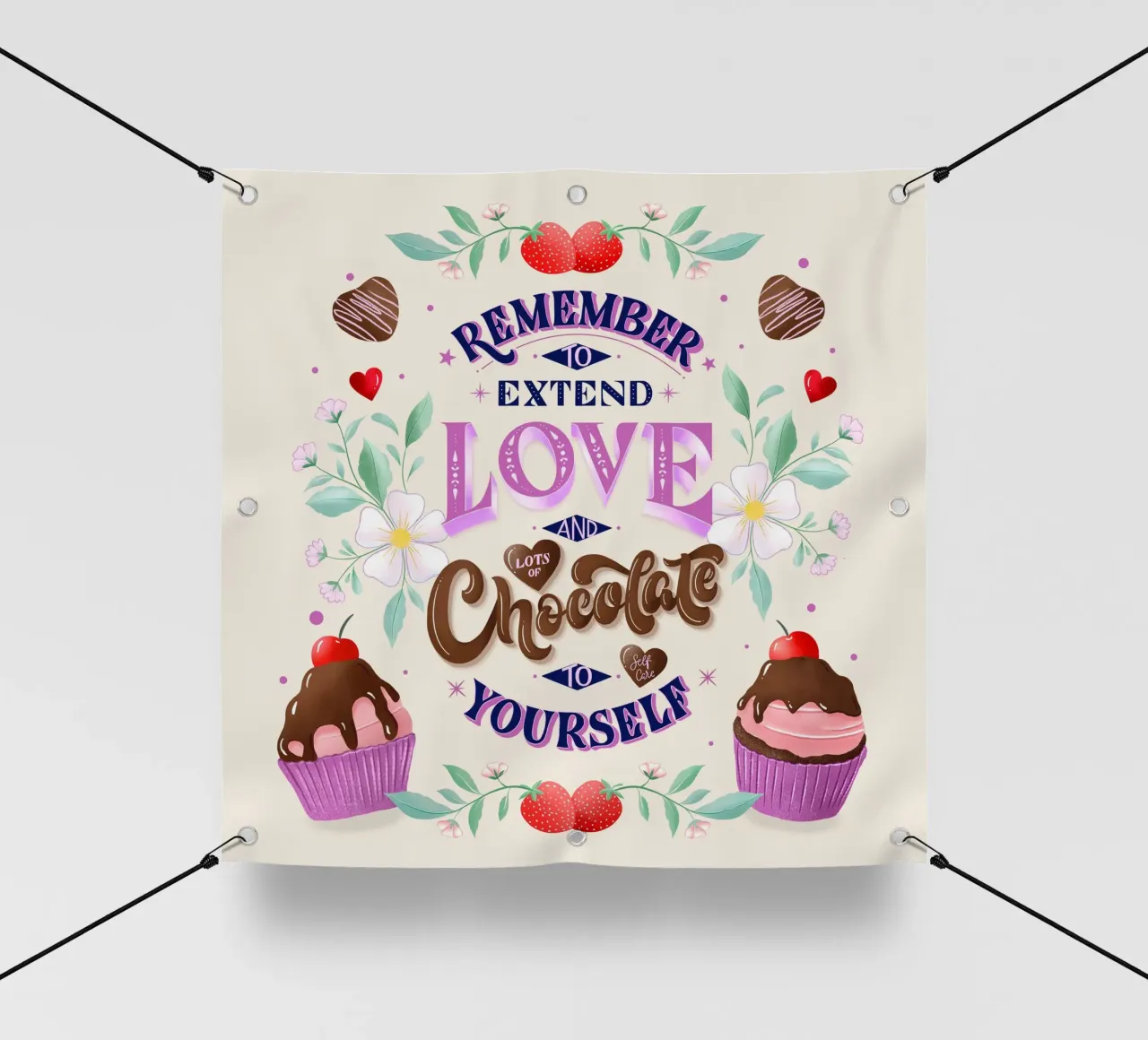 Amore per se stessi, cioccolato e fragole. Sinnspruch. telo in pvc da CalliLetters