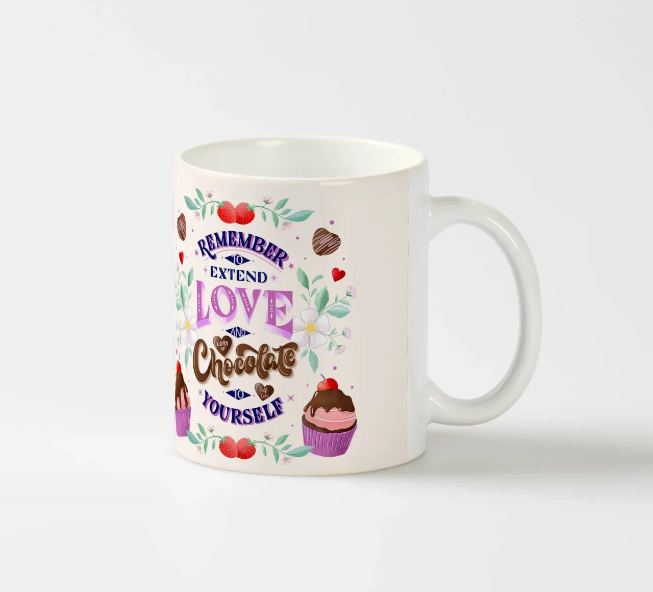 Amore per se stessi, cioccolato e fragole. Sinnspruch. tazza in ceramica da CalliLetters