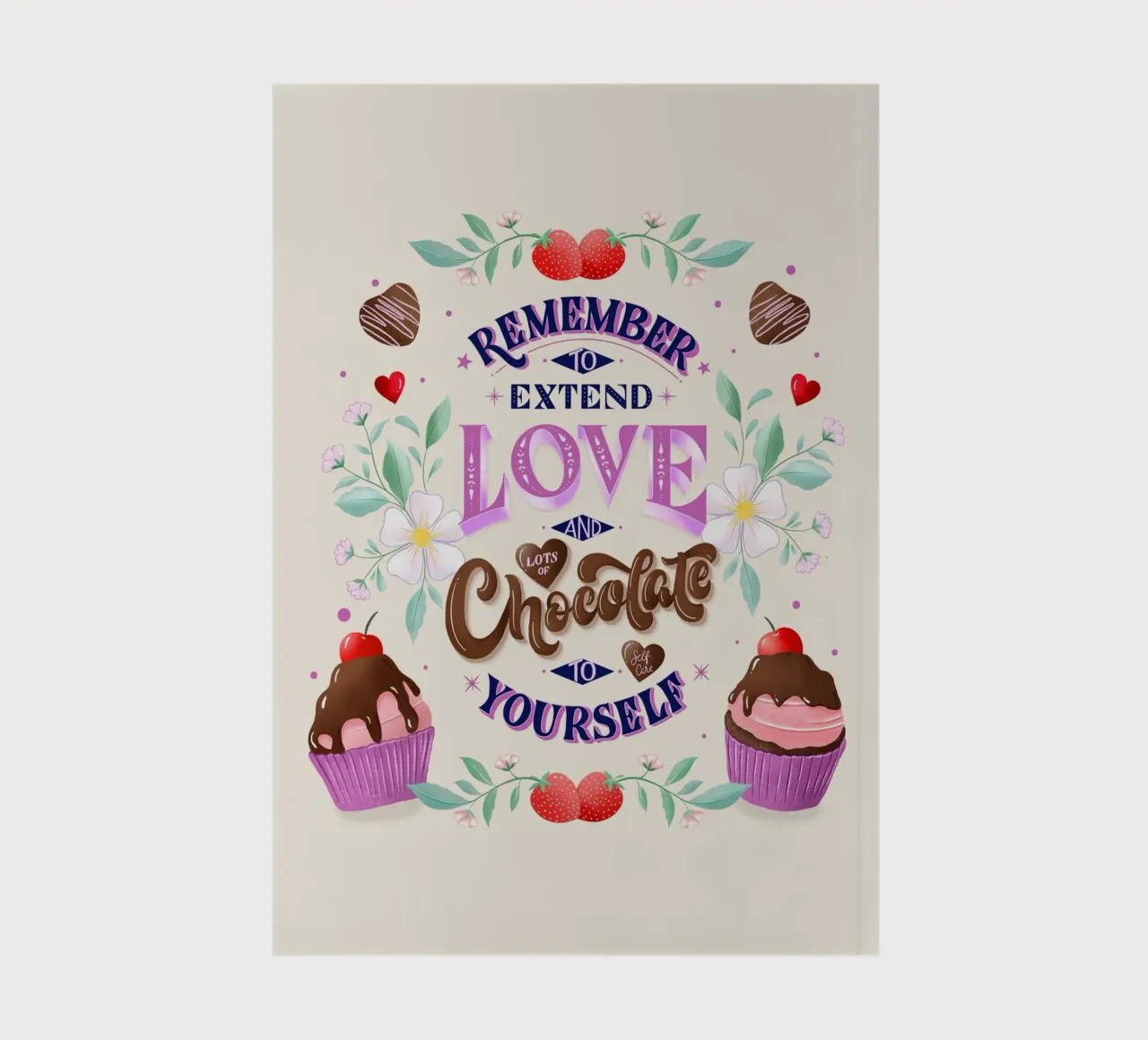 Amore per se stessi, cioccolato e fragole. Sinnspruch. diario da CalliLetters