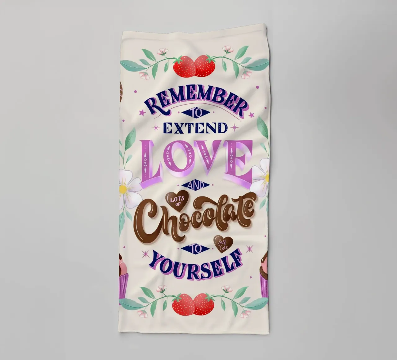 Amore per se stessi, cioccolato e fragole. Sinnspruch. asciugamano da bagno da CalliLetters