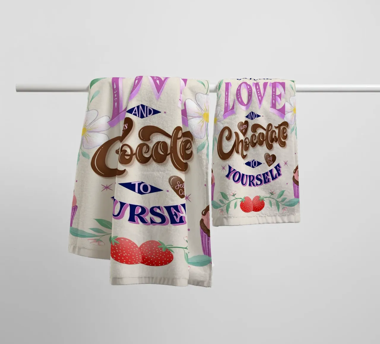 Amore per se stessi, cioccolato e fragole. Sinnspruch. asciugamano da bagno da CalliLetters