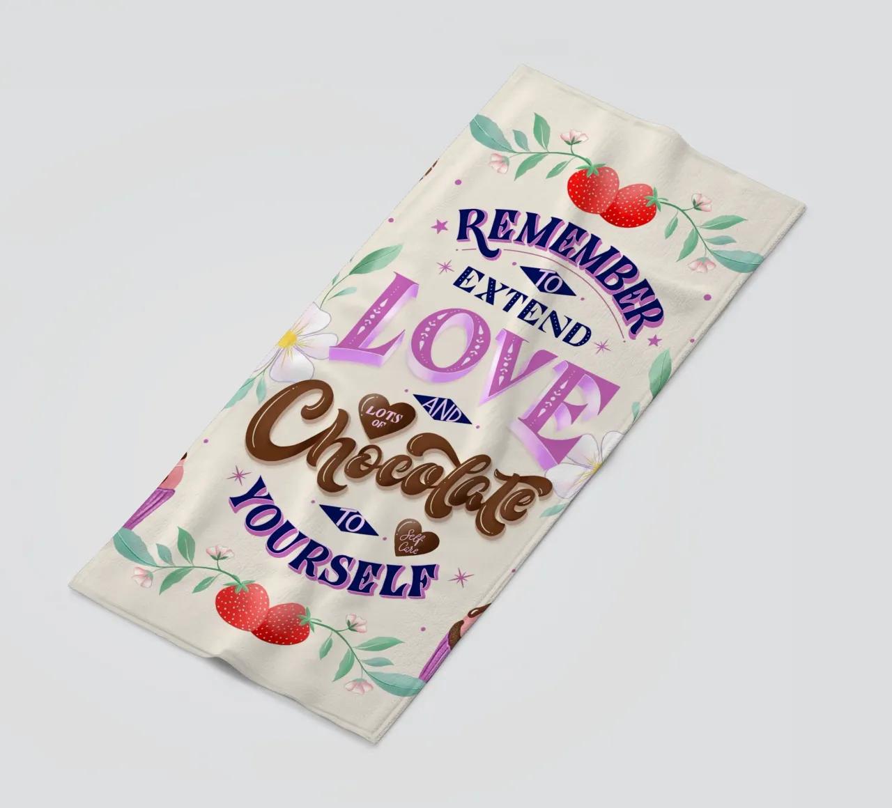 Amore per se stessi, cioccolato e fragole. Sinnspruch. telo mare da CalliLetters