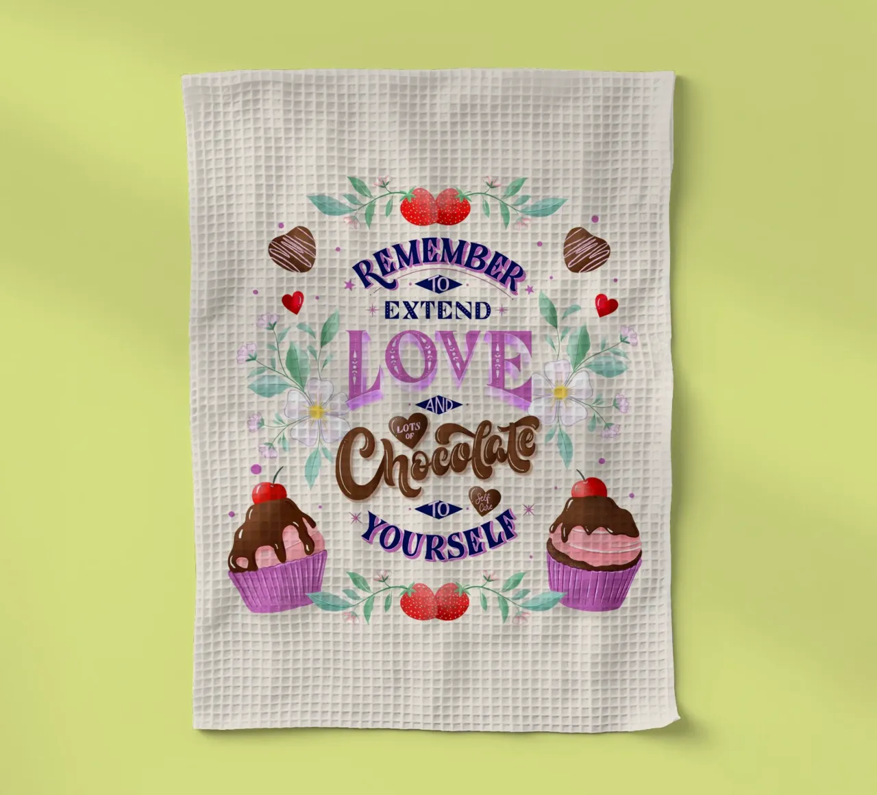 Amore per se stessi, cioccolato e fragole. Sinnspruch. canovaccio da cucina da CalliLetters