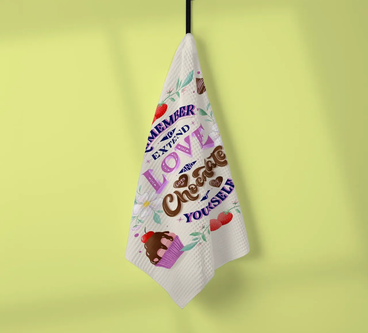 Amore per se stessi, cioccolato e fragole. Sinnspruch. canovaccio da cucina da CalliLetters