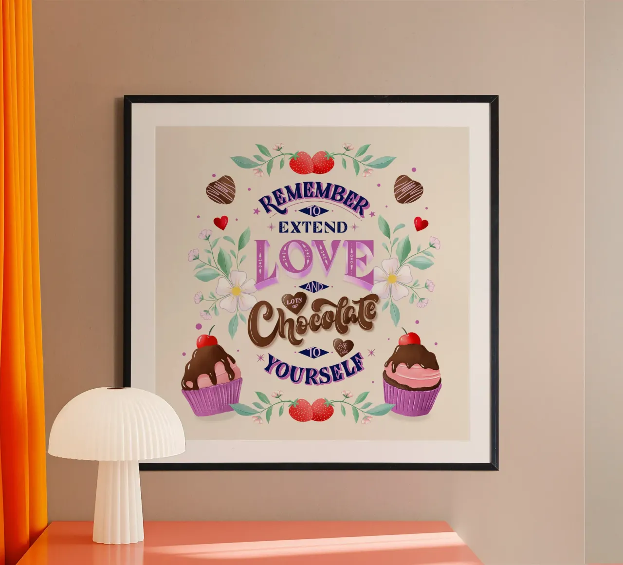 Amor propio, chocolate y fresas. Sinnspruch. hahnemühle de CalliLetters