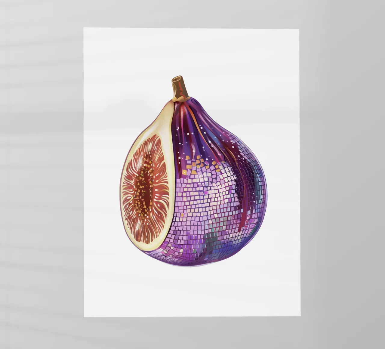 Fico, Disco Ball Art in bianco - Frutta pellicola backlit da Peaches Art Prints