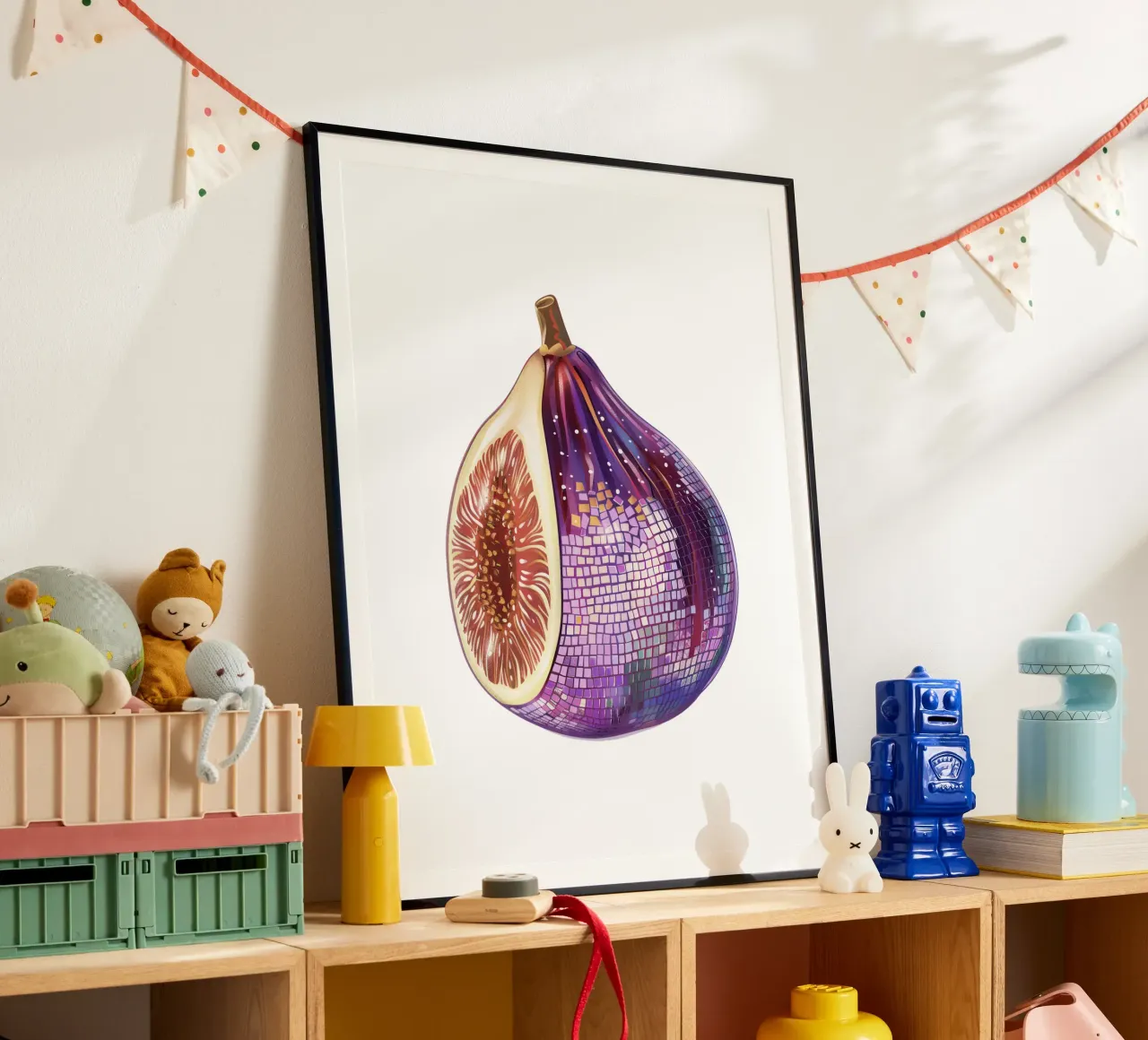 Fico, Disco Ball Art in bianco - Frutta carta hahnemühle da Peaches Art Prints