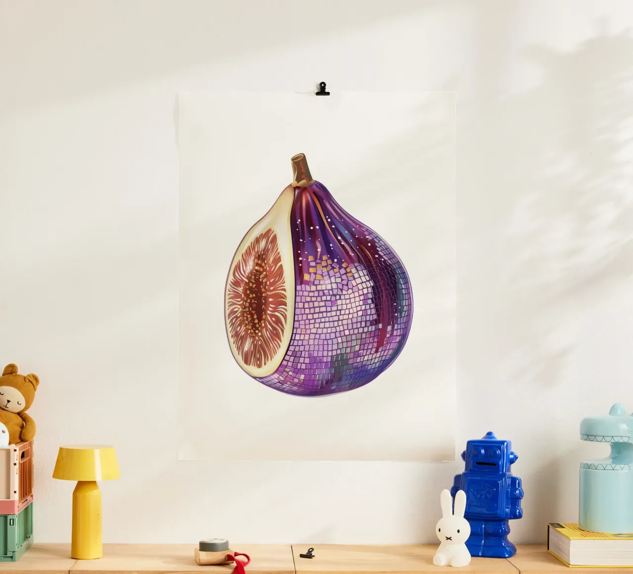 Fico, Disco Ball Art in bianco - Frutta carta hahnemühle da Peaches Art Prints