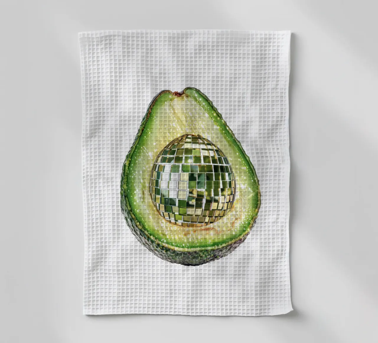 Palla da discoteca Avocado in bianco - Frutta canovaccio da cucina da Peaches Art Prints